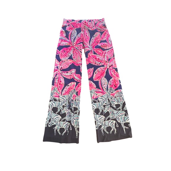 Lilly Pulitzer Wide Leg Zebra Floral Print Lounge Pants Blue Pink Womens Size XS - Picture 3 of 8